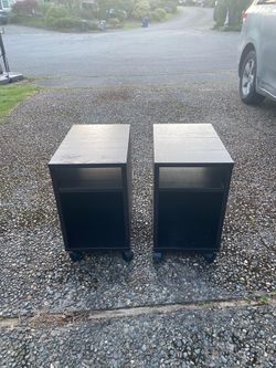 Black nightstand set/ desk shelf with wheels
