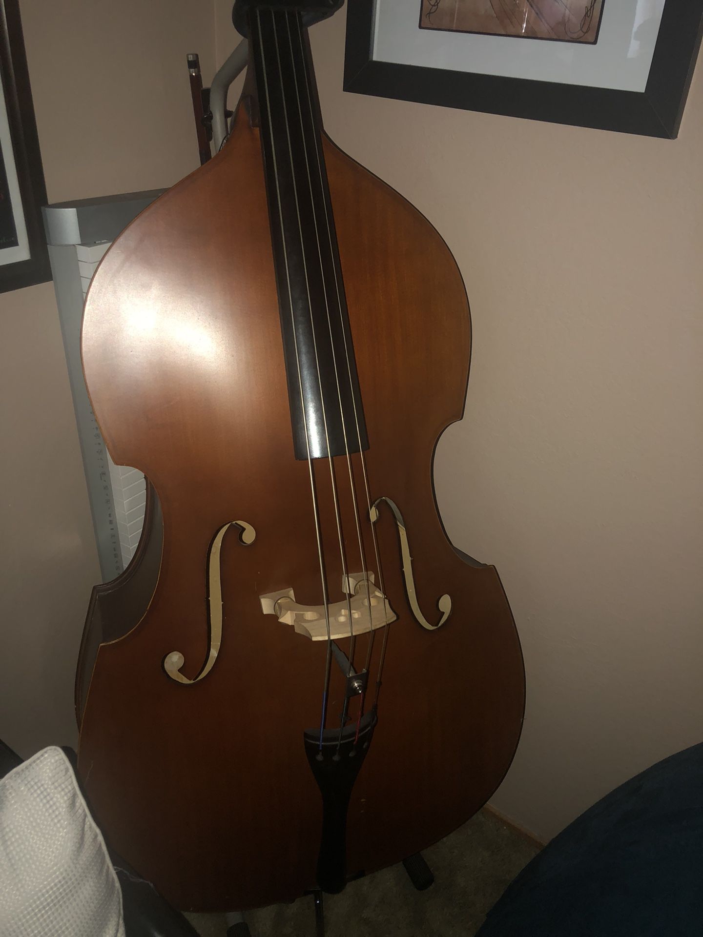 Full Size Upright Bass With Pickup, Preamp, Stand and Gig Bag 