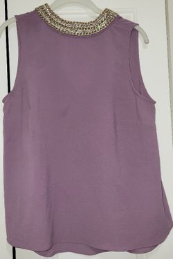 Moa Moa Purple Sleeveless Tunic Top With Bling/Chain Embellished Neckline L
