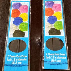 4 Black Tissue Party Hanging Pom Pom 12in diameter NEW IN PACKAGES selling together 


