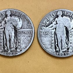1925 And 1928 Silver Standing Liberty Quarter Dollar