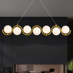 7-Light Globe Pendant Chandelier – Gold Finish, White Globes