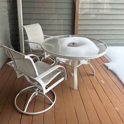 Outdoor Patio Table With Glass Top And 2 Swivel Chairs