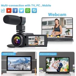 4K 60FPS Video Camera Camcorder Ultra HD 48MP YouTube Camera Vlogging WiFi Digital Camera Recorder IPS Touch Screen IR Night Shot Camcorder with Micro