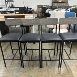 Bar Stools Set of 4 Kitchen with Footrest Grey Modern Contemporary Iron Wood Finish
