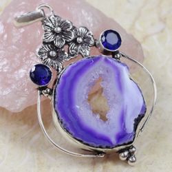 Solar Druzy & Tanzanite Quartz 925 Sterling Silver Gemstone 2.4" Pendant