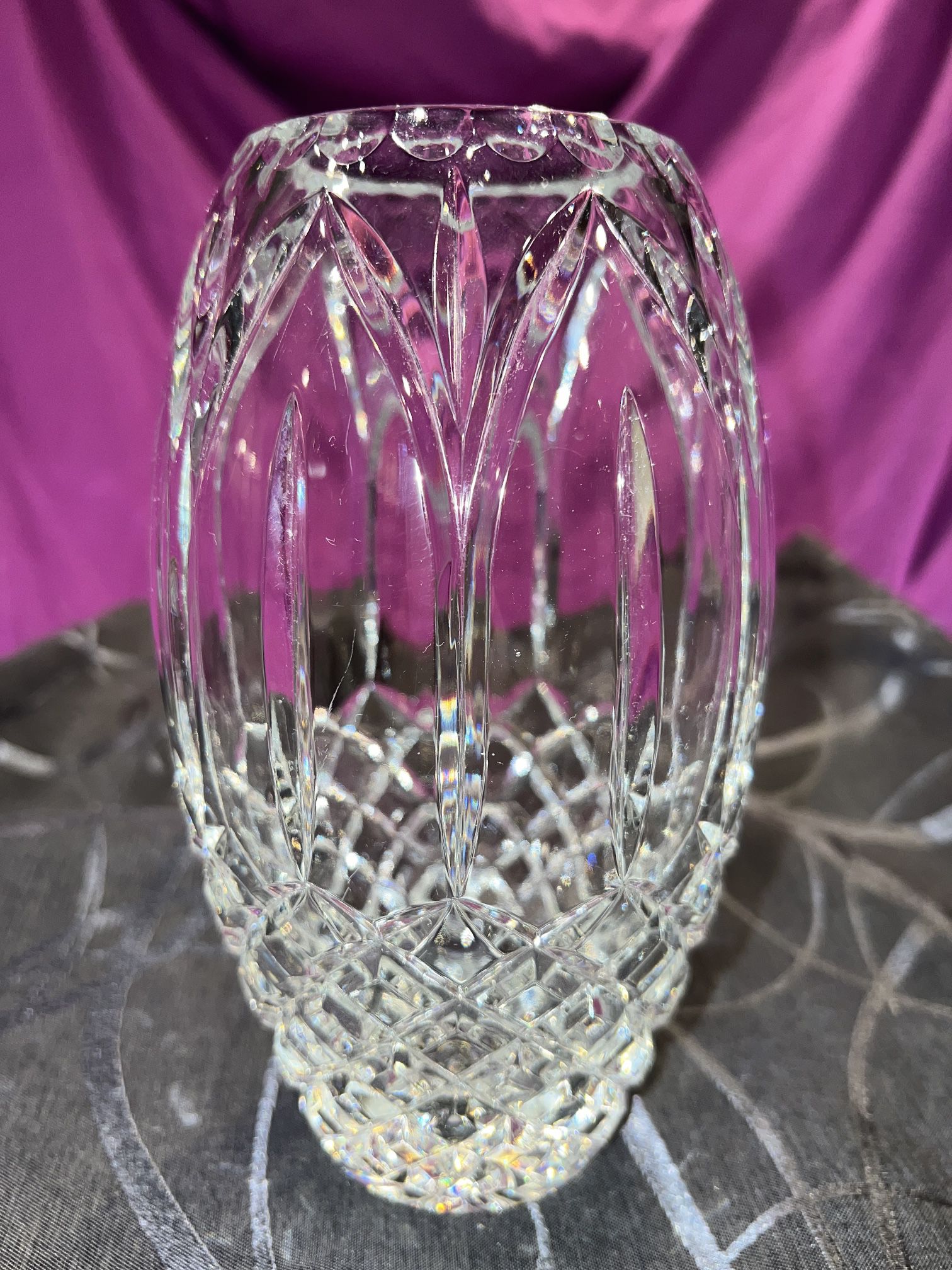 Crystal Hand Cut Vase Diamond Cut & Scalloped Top