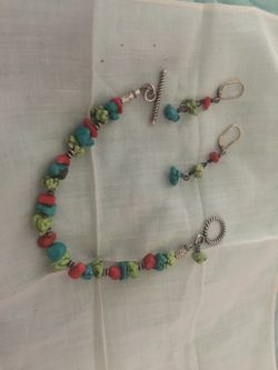 Turquoise and coral bracelet and earrings