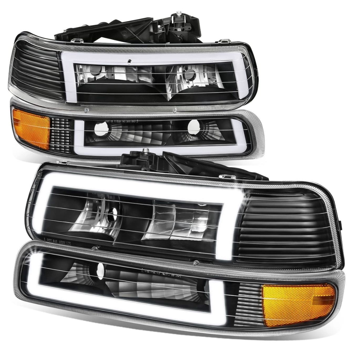 Chevy Silverado Headlights 4pc LED Black / Amber Farros Luces Micas 99-02 Silverado