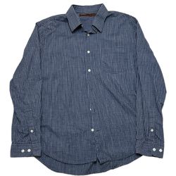 Perry Ellis Men’s Blue Striped Long Sleeve Casual Button Up Shirt Size L