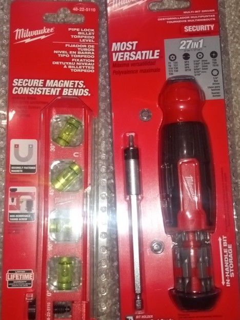 Pipe Lock Billet Torpedo Level 6.5" & Multi - Bit Driver 27in1 Bit Holder Power Tool Ready