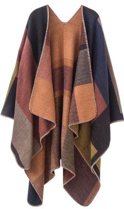 Women’s Color Block Shawl Wrap Open Front  Poncho Cape One Size Fits All Many Available 