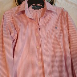 Ralph Lauren Custom Fit Pink & White Long Sleeve Stripe Shirt/Blue Pony Great Condition 