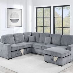 Corduroy sectional sleeper sofa pullout bed with storage