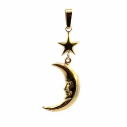 Woman’s Ladies 14k Yellow Gold Moon and Stars Dangle Pendant for Necklace GP3133219