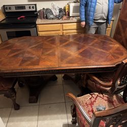 Wooden Table w/ 8 Chairs and Extender Piece  