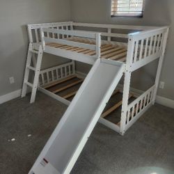 Twin Bunk Bed With Slide- White Solid Wood