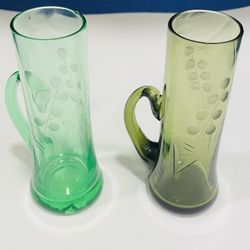 Pretty Vintage Czech Bohemian Crystal Shot/cordial Glasses With Handles