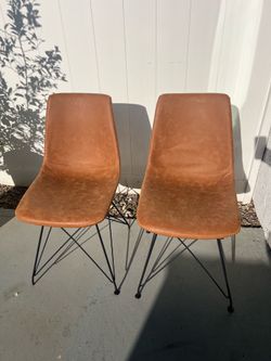 Pair of Mid Century Modern Faux Leather Dinning Chairs