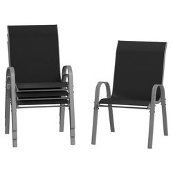 A728 $60  Patio Chairs Set of 4, Outdoor Stackable Dining Chairs for All Weather, Breathable Garden Outdoor Furniture for Backyard Deck, Black  Size S