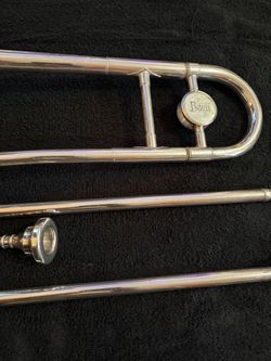 A used Silver Bach Trombone with a brand new case and used Giardinelli mouthpiece.