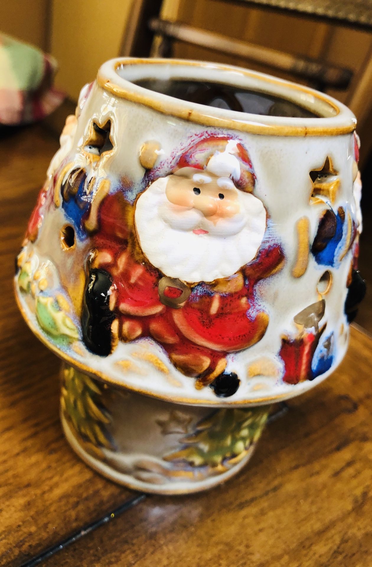 Santa ceramic tea light holder