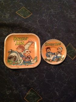 1959 Raggedy ann tin plate and saucer, J. Gruelle co.