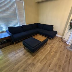 Jolene 2-pc Fabric Sectional Sofa With Storage Cocktail Ottoman 