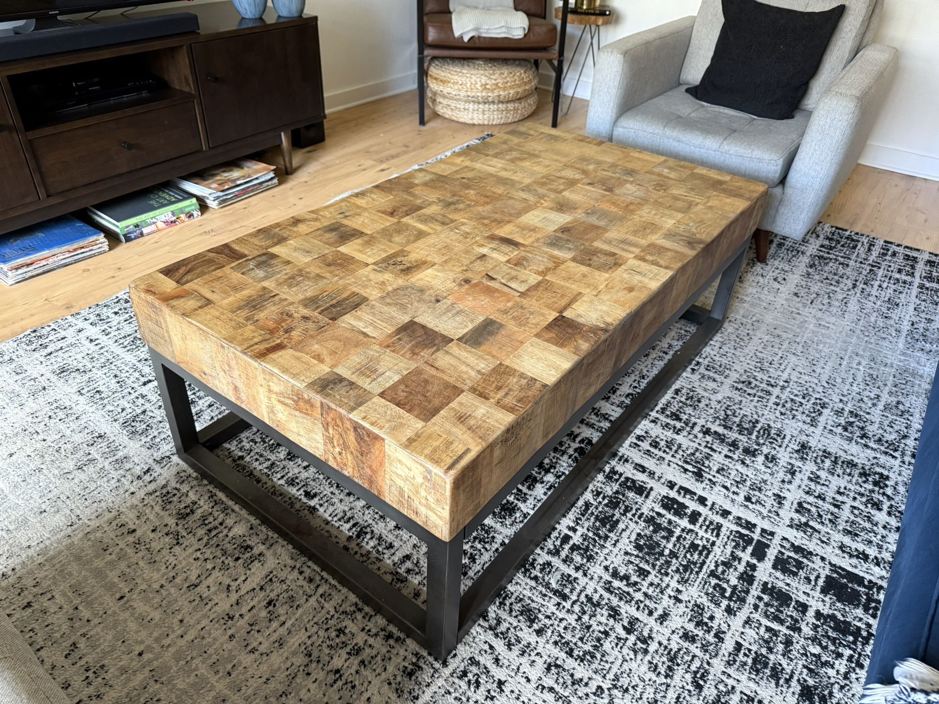 Real Wood And Metal Coffee Table