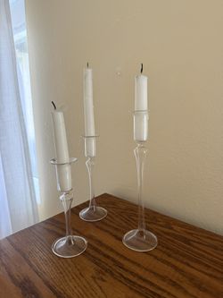 Set of 3 Glass Candle Stick Holders