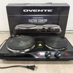 Ovente Cast Iron Electric Cooktop w/ Dual Burners