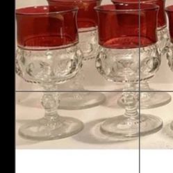 Wine Glasses From 1950 Red And Clear  Set Of 10