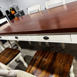 🏡 STUNNING Farmhouse 96" Two-Tone Dining Set (Table w/ Storage + 6 Chairs)