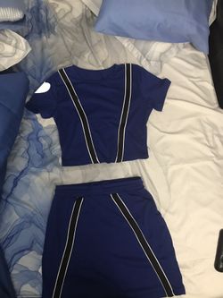 Short Sleeve Reflective Line Crop Top With Skirt Set