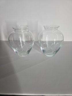 Set of 2 Vintage Princess House Heritage Crystal Small Etched Floral Vase