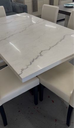 White Marble-Top Dining Table with Dark Legs🍽️SAME Day Delivery🚚NO CREDiT Needed💰