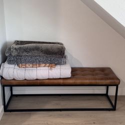 Leather And iron bench