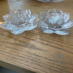 Glass Lotus Flower Tealight Candle Holders Set of 2