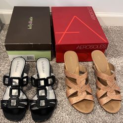 Black And Tan Heeled Sandals- Women’s Size 9
