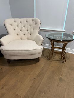 Pottery Barn “Cardiff” tufted armchair