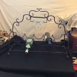 Vintage   Iron  Wine Rack  &  Glass  Rack      25”x 20.5”x  11”