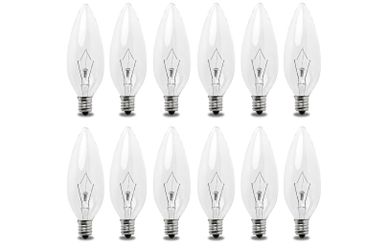 Seentech 12 Pack 25W 120V E12 Base B10 CTC Incandescent Light Bulbs, Transparent Candle Light Bulbs Perfect for Chandeliers, Ceiling Fan Lights, Penda