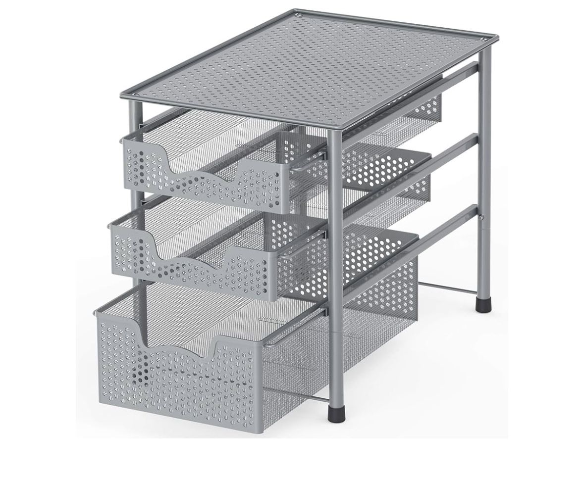Simple Houseware Stackable 3 Tier Sliding Basket Organizer Drawer, Silver