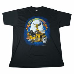 Vintage 1991 Made In The USA Biker Bald Eagle Screen Stars Single Stitch Graphic T-Shirt Black Adult Size XL