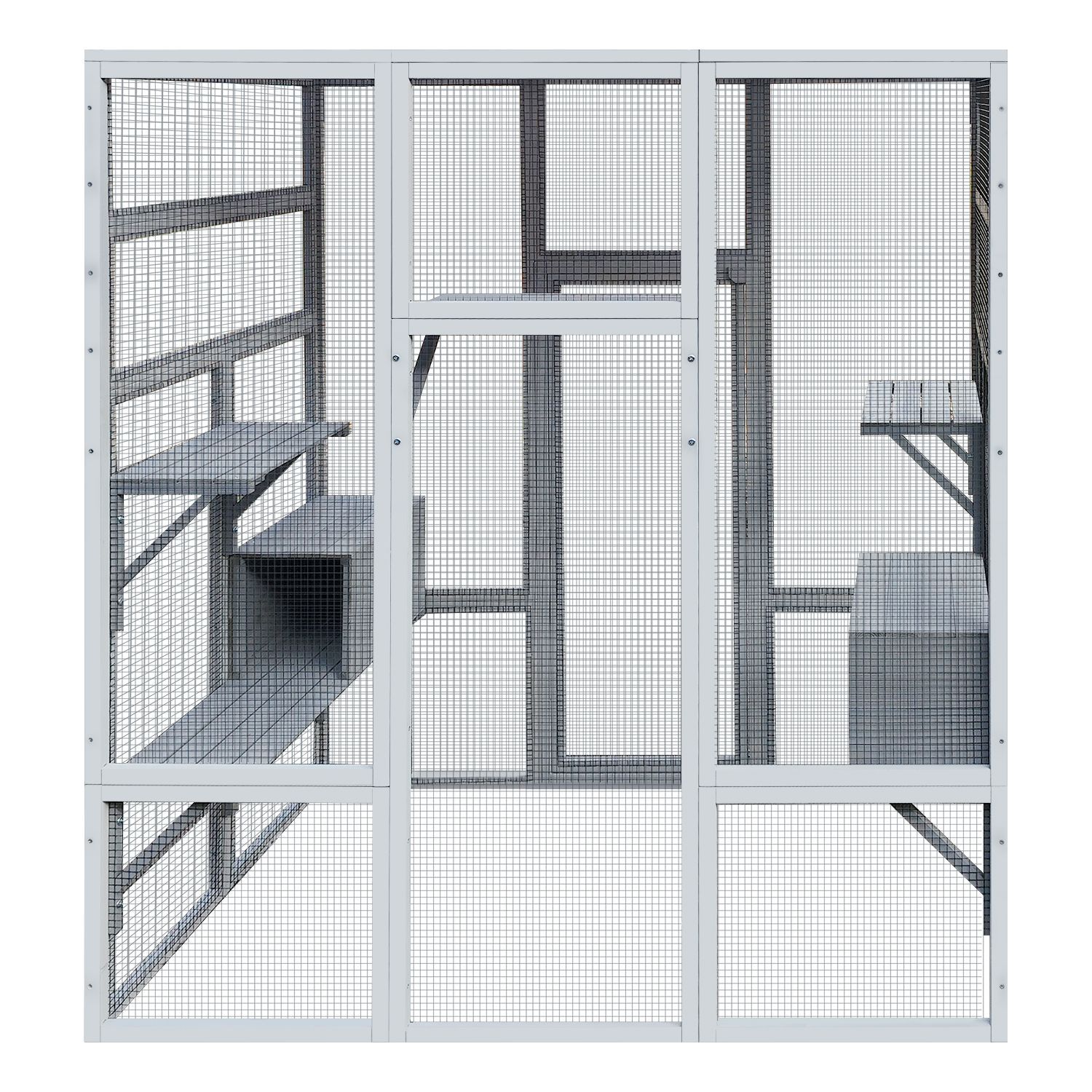 62.6 Outdoor Wooden Cat House Large Catio, Solid Wood Cat Cage Shelter Enclosure Playpen with Anti-UV& Waterproof, 7 Platforms and 2 Resting Boxes