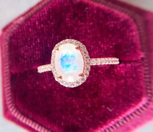 Moonstone Rose Gold Ring S925 Sz 7, 8 Or 9