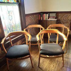 Modern Dining Chairs: Light Hardwood Frame, Sleek Black Cushions (4)