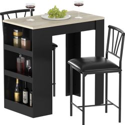 Small Bar Table and Chairs Tall Kitchen Breakfast Nook with Stools/Dining Set for 2