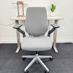 LIKE NEW CONDITION STEELCASE GESTURE CHAIR, GREY FABRIC ON WHITE FRAME WITH LUMBAR SUPPORT! 