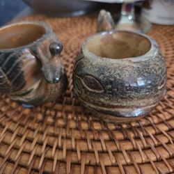 Vtg Homeco Mid Century Ceramic Stoneware Snail & Fish Tealight Pair